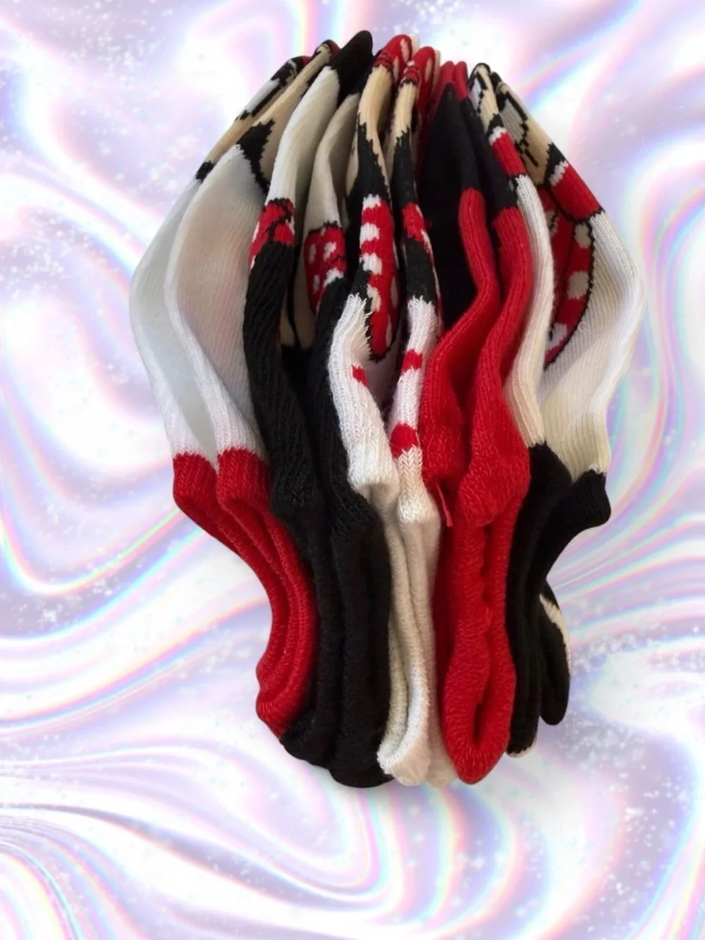 Disney Minnie Mouse 5 Pairs No-Show Socks - White, Red, Black Womens Size 4-10
